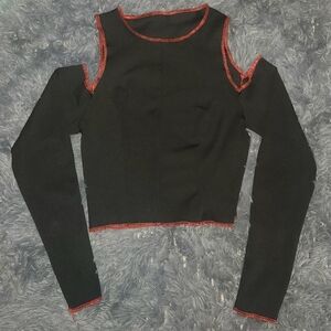 black off the shoulder grunge top with red stitching